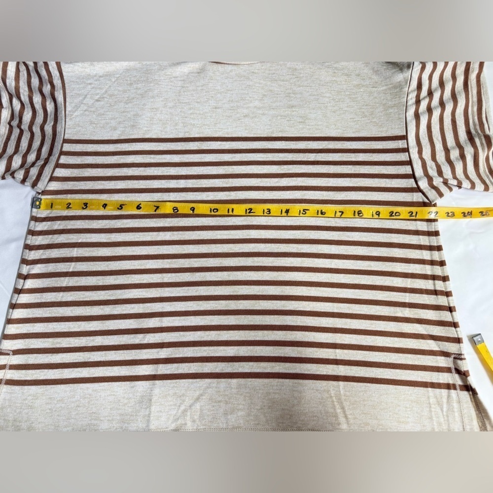 MAX STUDIO Beige and tan Striped Short Sleeve Top size L - Picture 7 of 15